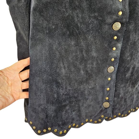 Montanaco black suede Western collared vest scalloped hem studs Large - Picture 5 of 7